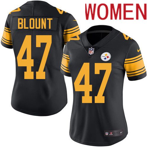 Women Pittsburgh Steelers #47 Mel Blount Nike Black Vapor Limited Rush NFL Jersey->women nfl jersey->Women Jersey